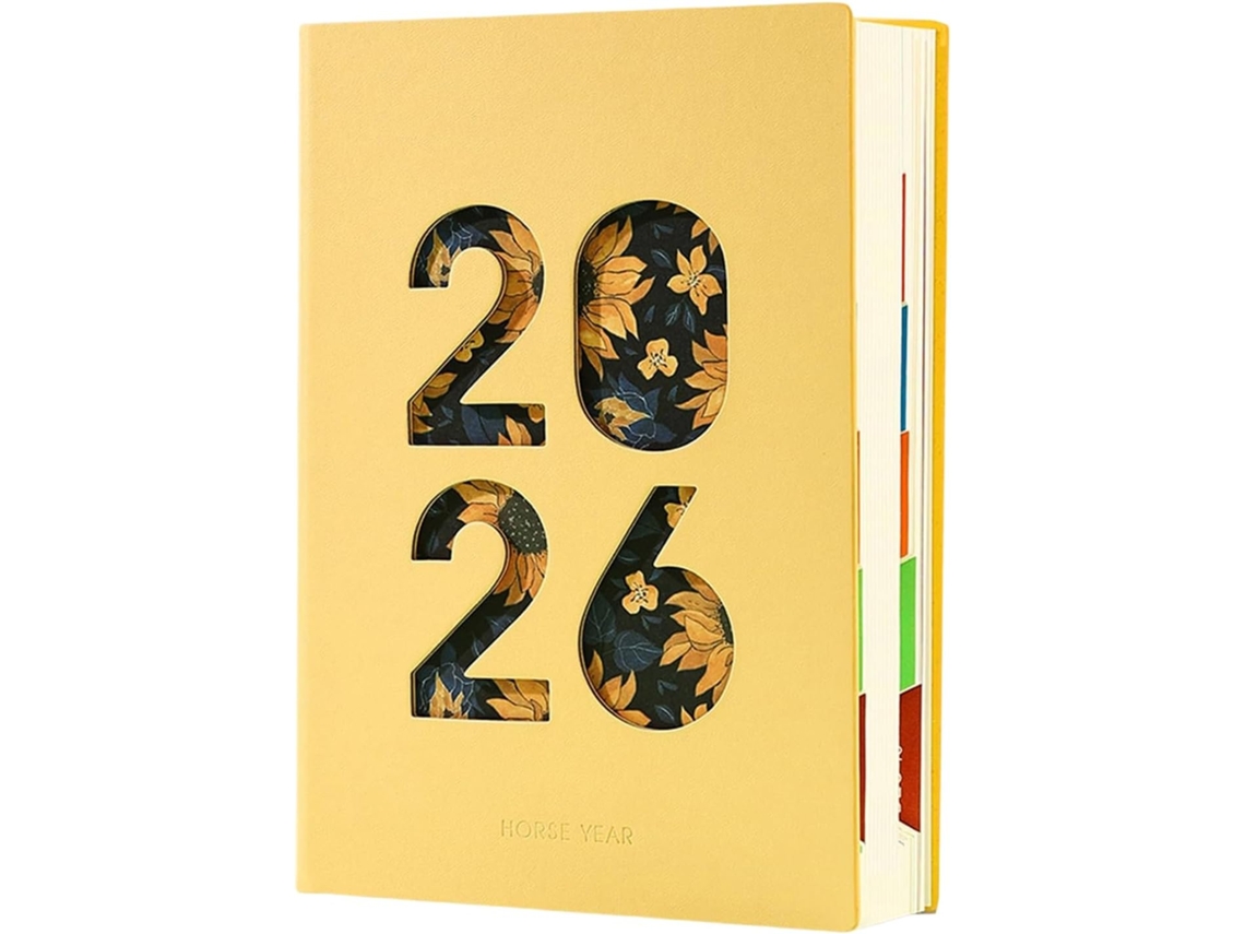 Cuaderno anual A5 de piel sintética con 365 días, planificador mensual 2026, agenda diaria.