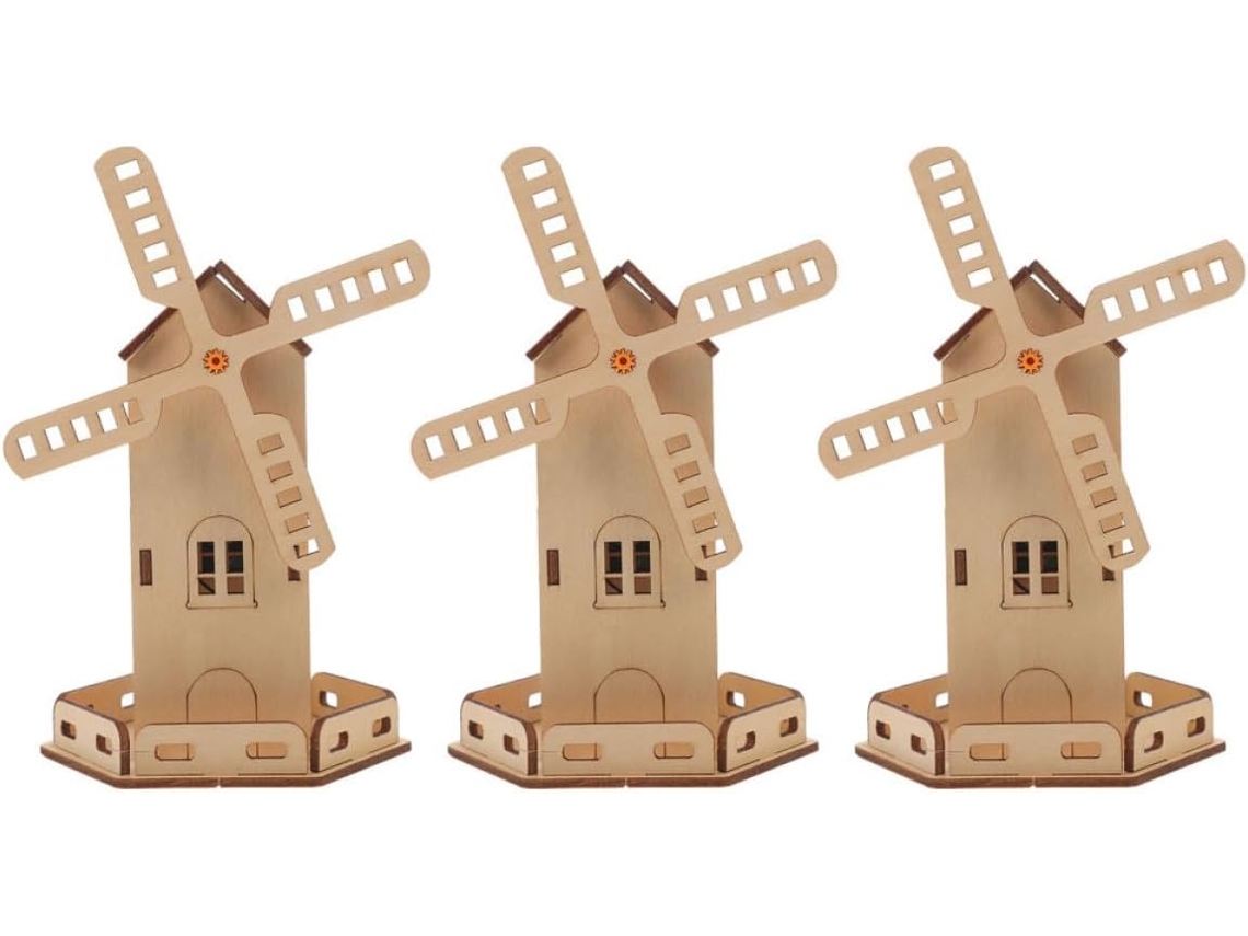 Kit científico de molino de viento solar de madera de 3 piezas CHABERLU para niños, educativo, con energía solar.