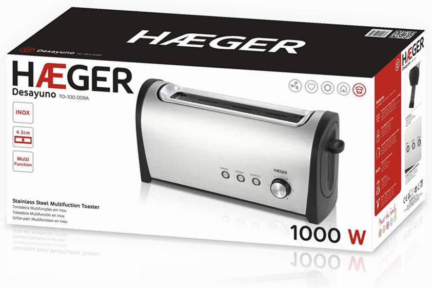 Tostadora Haeger To100.009a 1000 w desayuno hæger inox to100009a 1000w potencia exterior en control 6 posiciones 3 funciones recalentar