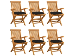 Sillas de jardín DKD Home Decor de 6 piezas con cojines negros, teca maciza
