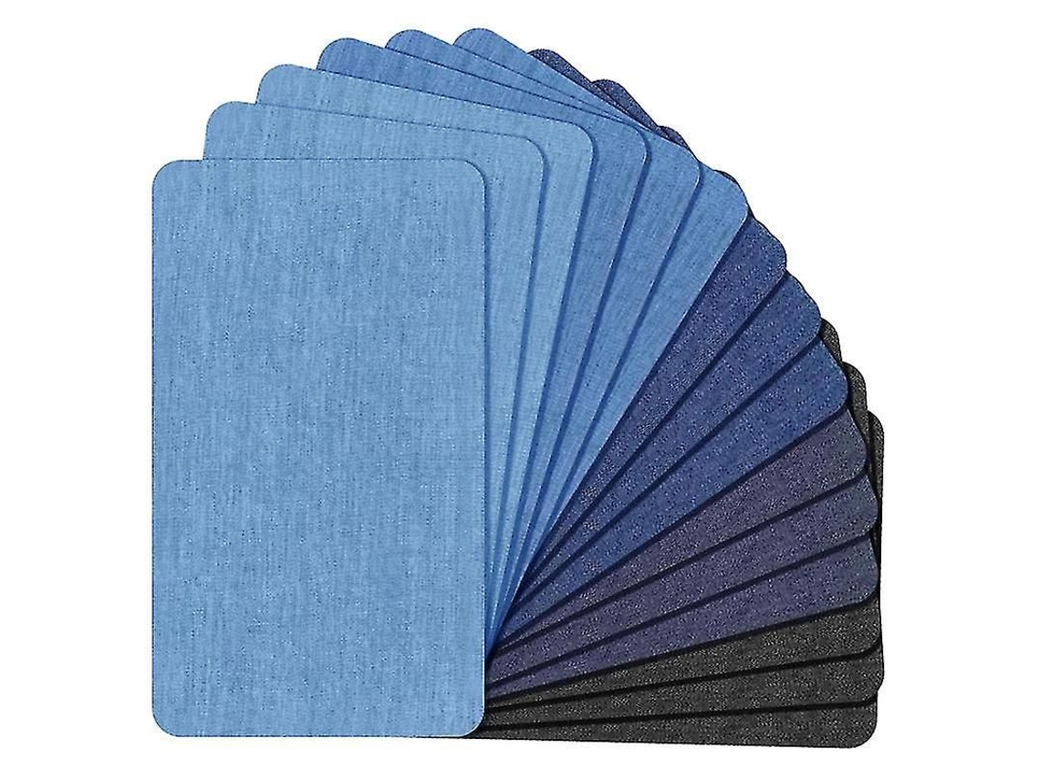 15 Parches Termoadhesivos De Mezclilla Sobre Algodón En Varios Tonos De Azul.