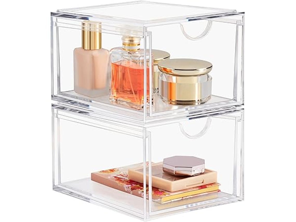 Juego De Dos Cajones Apilables Acrílico Para El Orden, Caja Organizadora Cosméticos Y Cuarto Baño Impermeable Multifunción Hogar Viajes