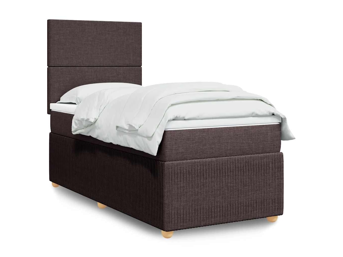 Cama Box Spring Con Colchón Tela Marrón Oscuro 100x200 Cm