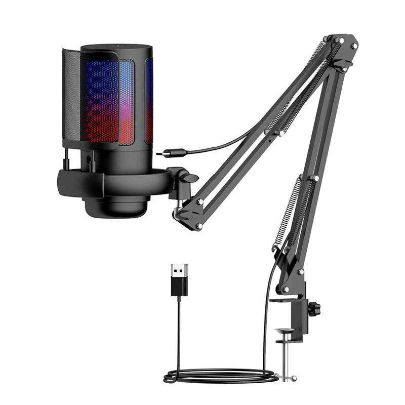 Microfone com Botões Rgb, Condensador Usb MDUG (usb preto)