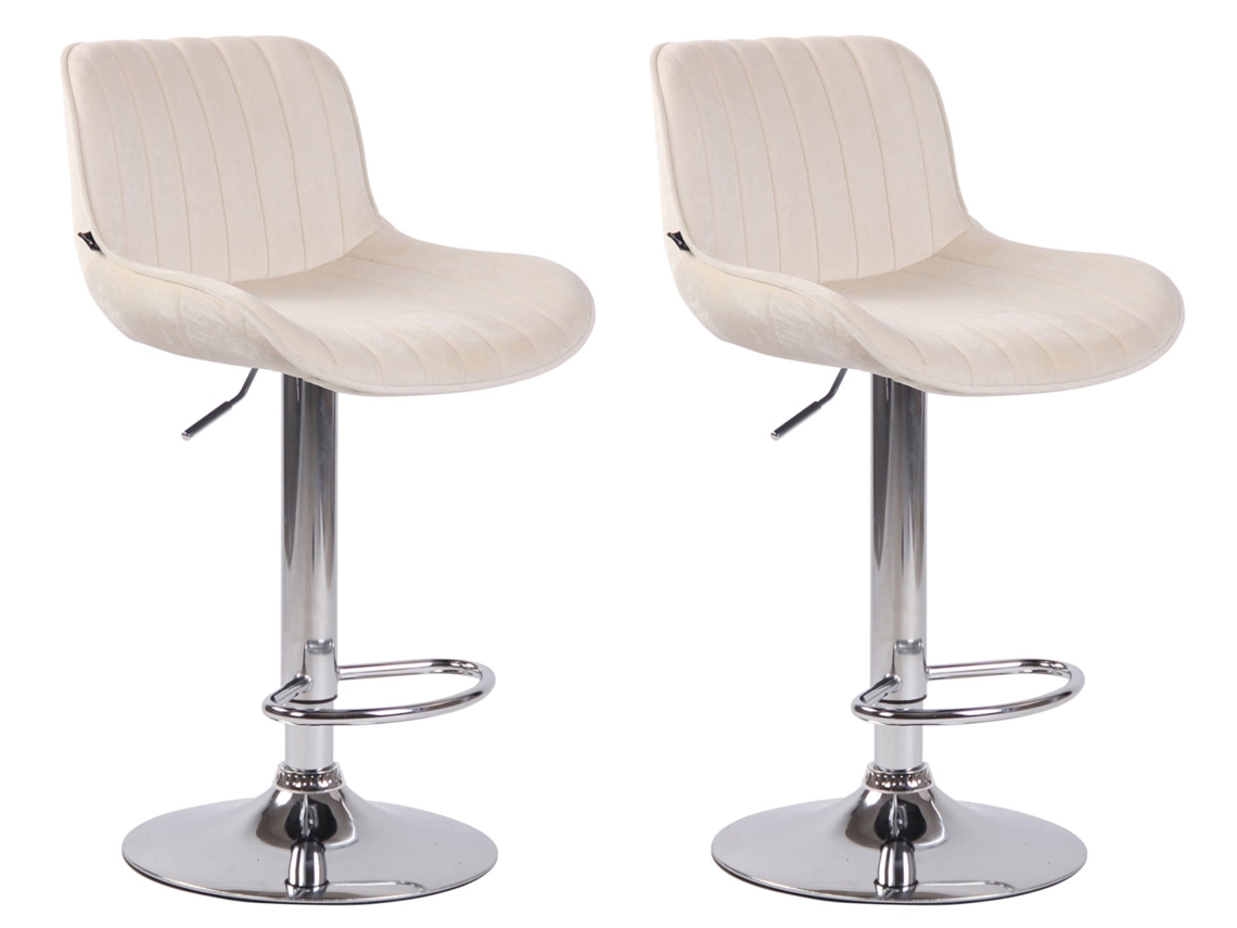 Juego de 2 taburetes de bar modernos, cómodos y ajustables de terciopelo color crema con base metálica en forma de trompeta Tdb10393