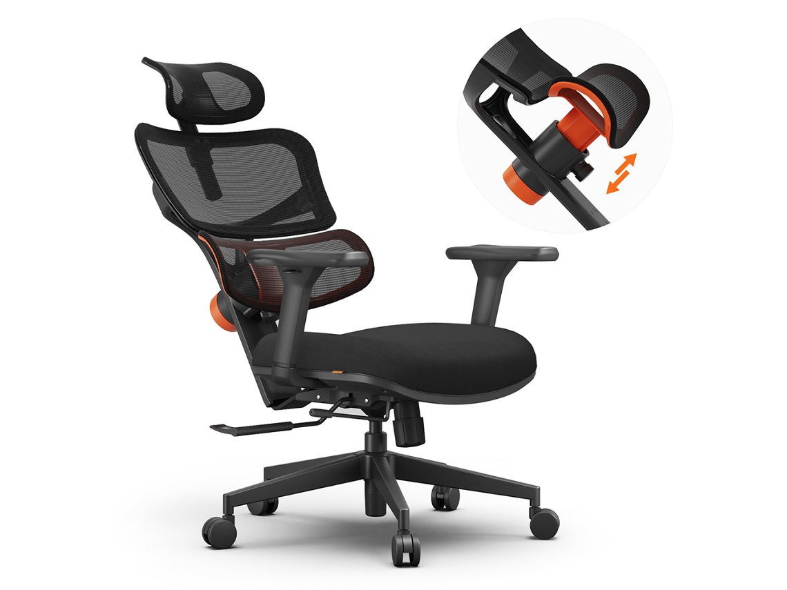 Silla ergonómica adaptable NT001 con reposabrazos ajustables estándar, respaldo bajo y reposacabezas Newtral