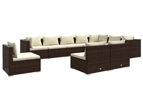 Conjunto 10 muebles de jardín VIDAXL y cojines ratán sintético marrón