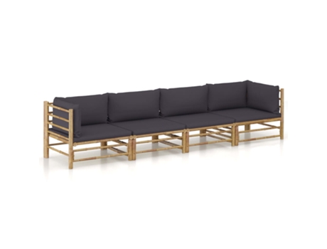 MAISON EXCLUSIVE Set de muebles de jardín 4 piezas bambú y cojines gris oscuro