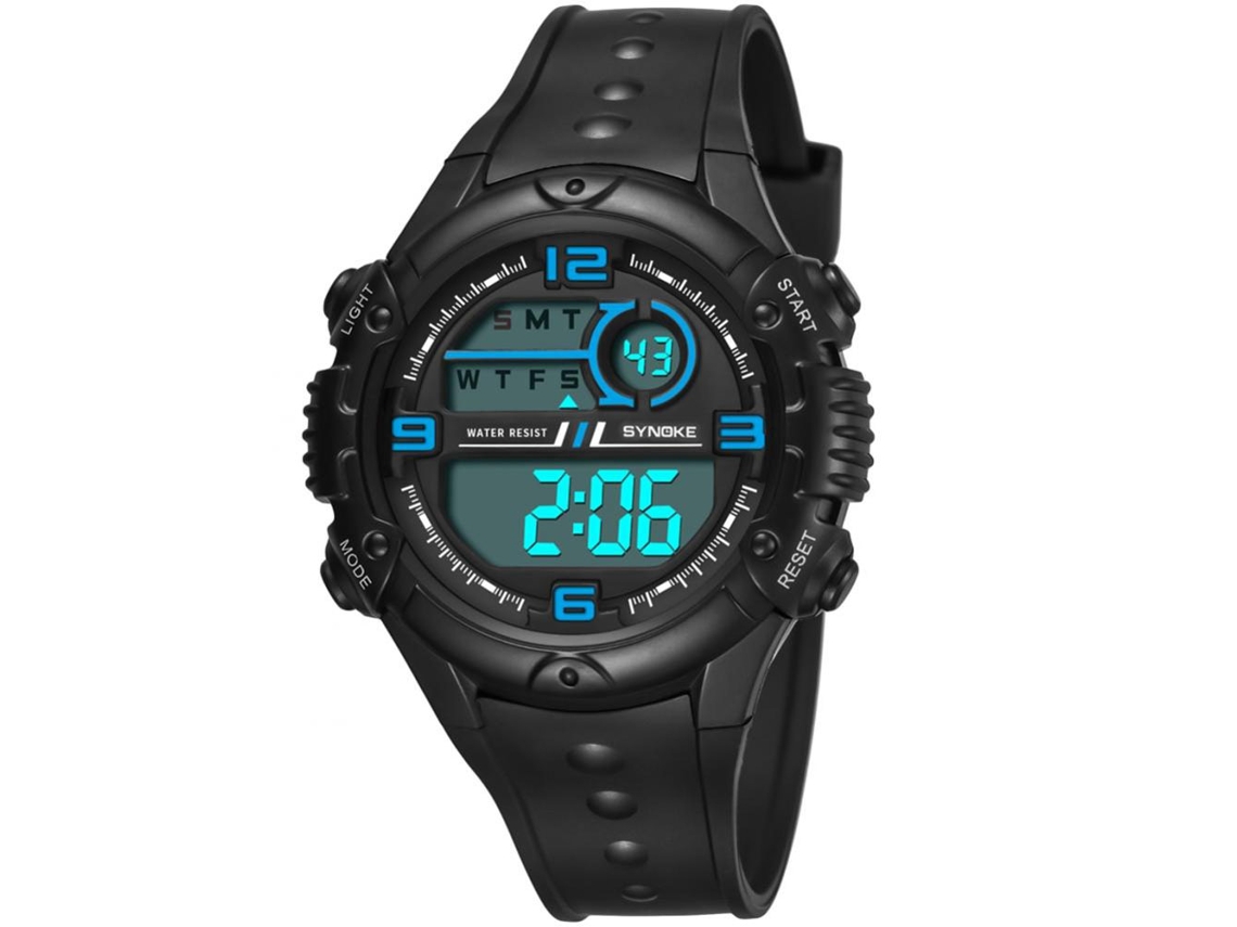 Reloj deportivo electrónico Synoke resistente al agua para estudiantes (negro y azul)