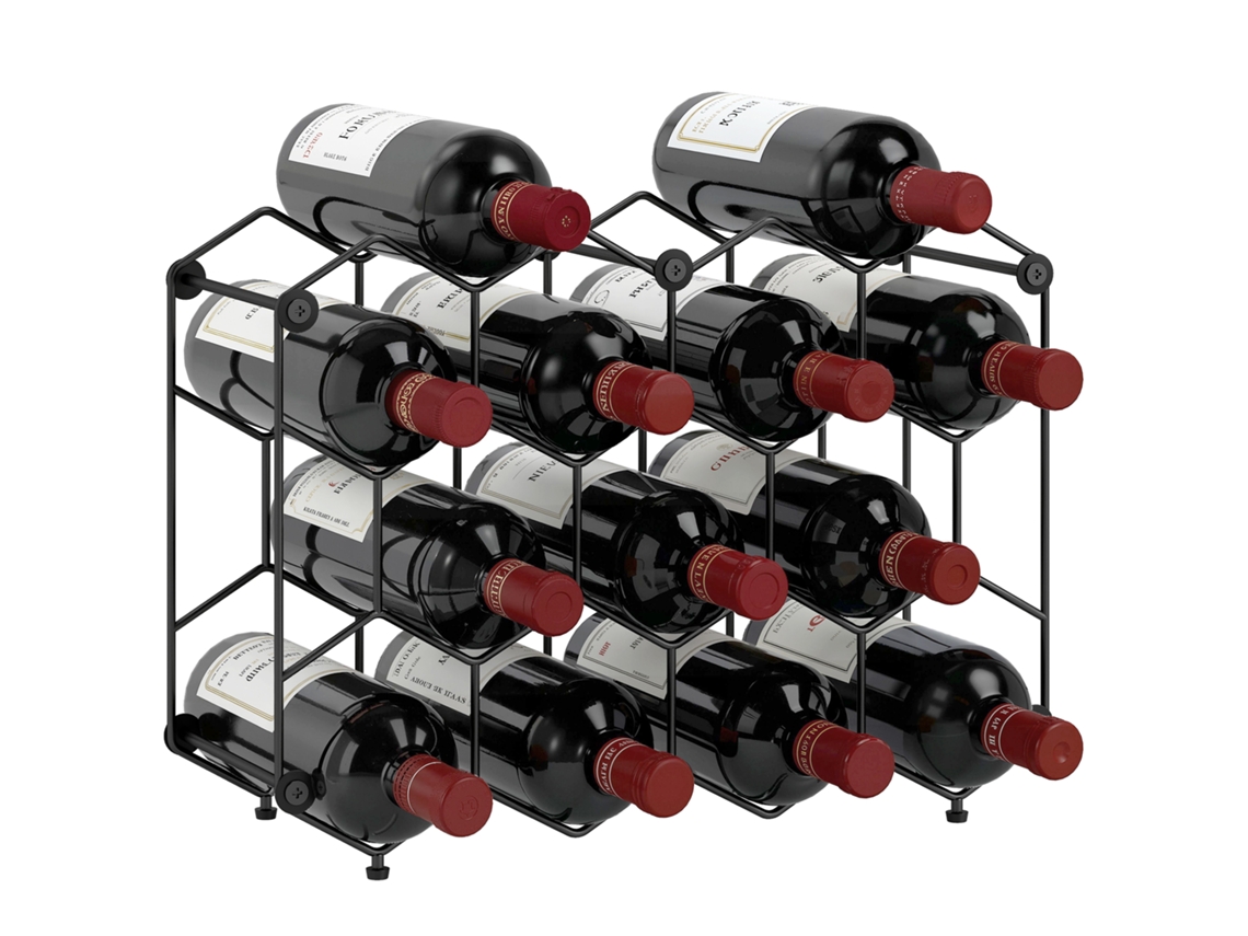 Botellero metálico para 13 botellas, diseño de panal, negro.