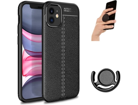 Carcasa + Soporte + Popsocket iPhone 12 Mini Rugged Leather Negro