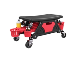 Taburete de taller rojo con ruedas, 33 cm de altura, asiento extraíble con compartimento de almacenamiento, capacidad de carga de 135 kg.