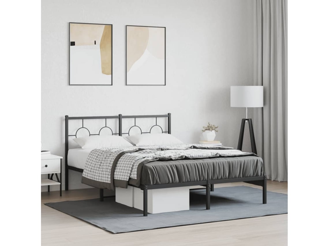 Estructura Cama Sin Colchón Con Cabecero Metal Negro 140x200 Cm