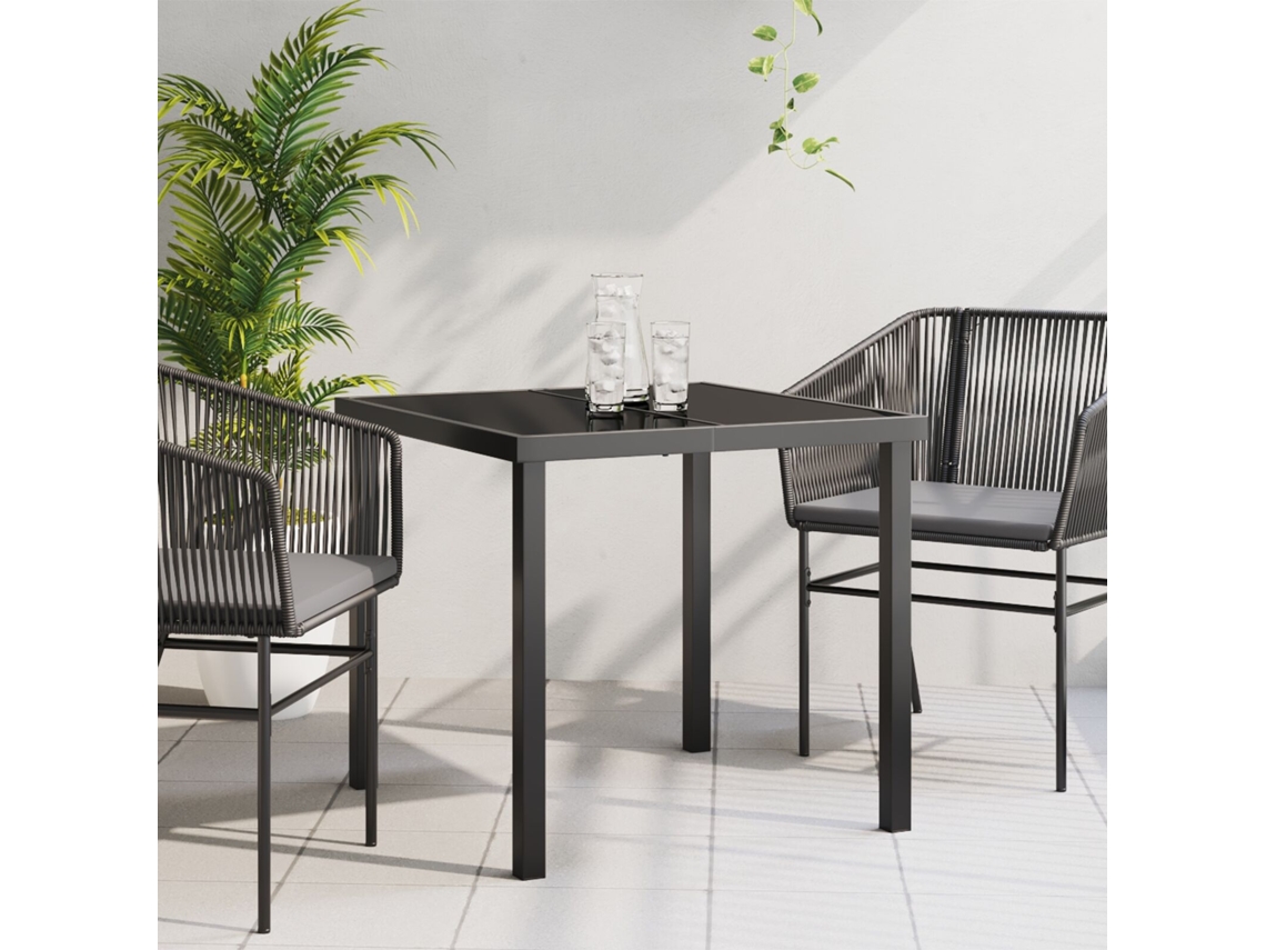 Mesa de jardín negra de 80 x 80 x 73 cm con cristal templado Lovely Home