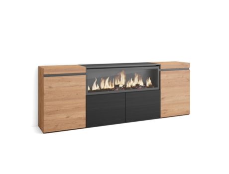 Aparadores para salón, 210, 4 Puertas, Chimenea eléctrica XXL, Roble y negro SKRAUT HOME