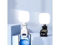 Mini luz LED para celular, cámara y laptop. Luz selfie portátil con clip, recargable por USB. Chronus (blanca).