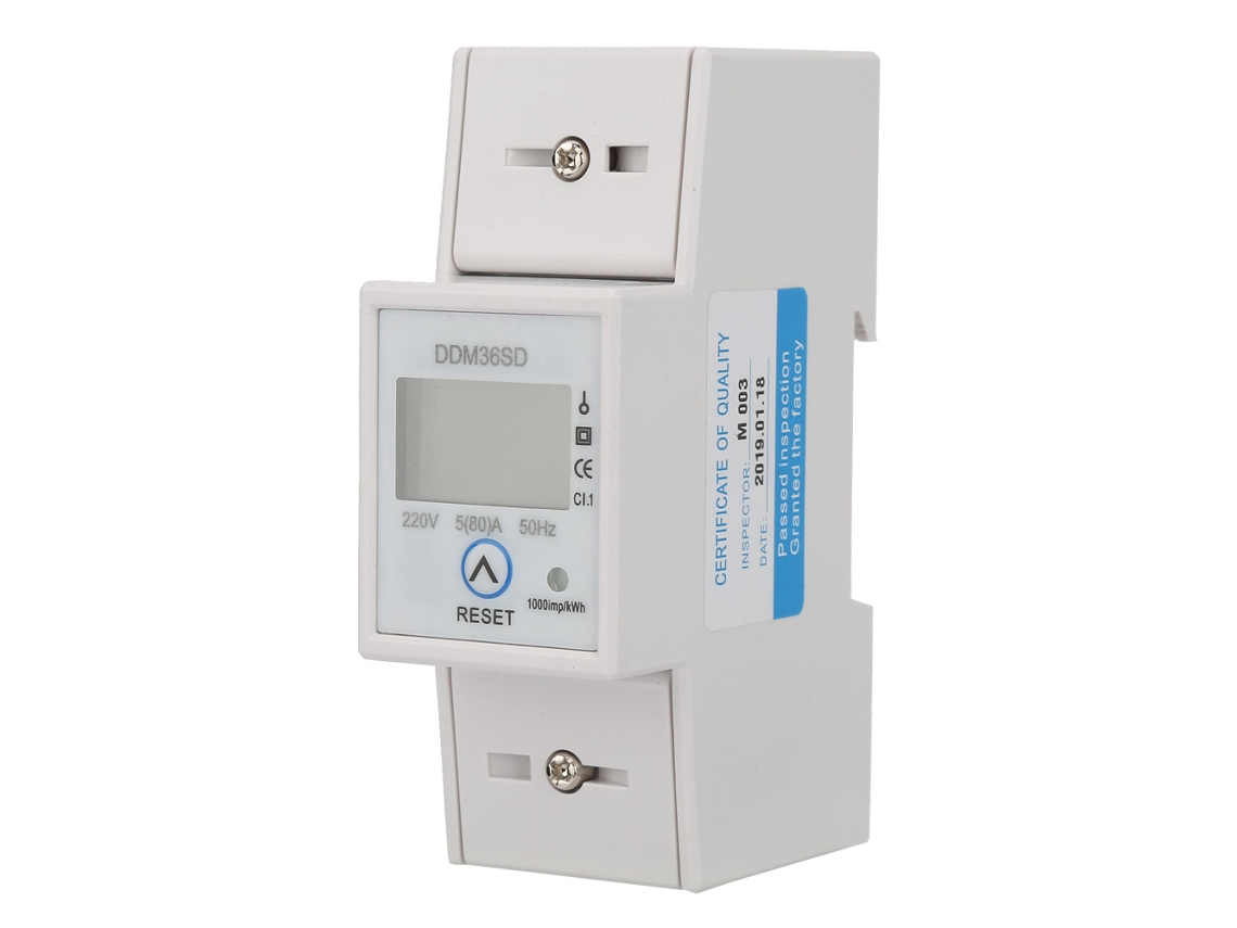Contador De Energía Monofásico 2p Din Rail Lcd Medidor De Consumo Eléctrico Kwh Ddm36sd 5(80)a