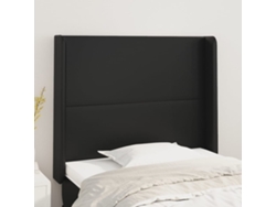 Cabecero Con Orejas De Cuero Sintético Negro 93x16x118/128 Cm