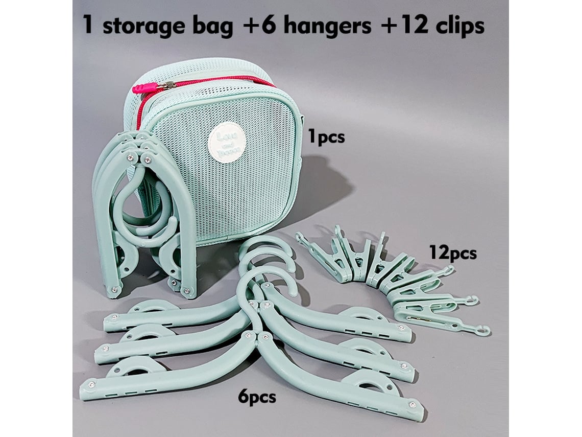 Set Perchas Chrui Plegables Viaje 6 Perchas Con 12 Pinzas + Bolsa (azul)