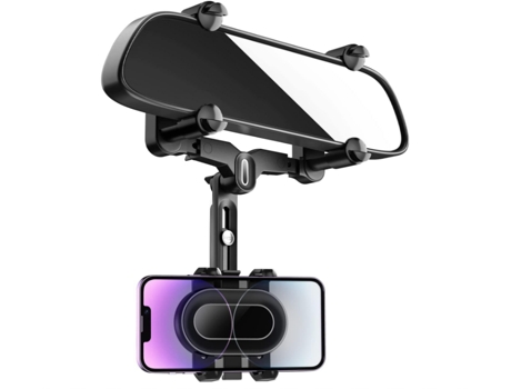 Soporte para teléfono móvil para espejo retrovisor de coche, giratorio 360°, retráctil y multifuncional, cuatro ángulos fijos (negro) CHRONUS