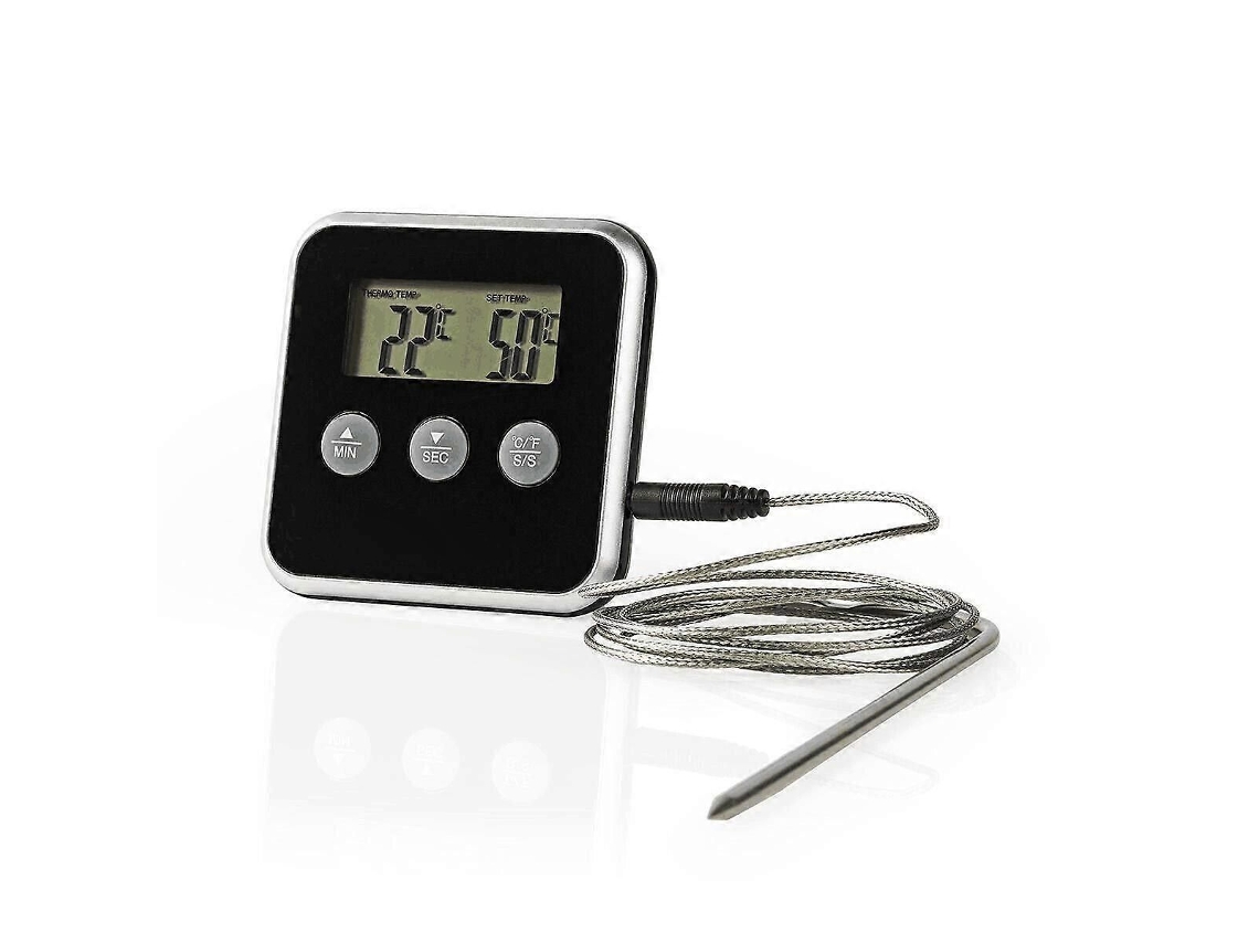 Termómetro digital de lectura instantánea para cocina, postres, barbacoa, cronómetro con reloj GOKOCO