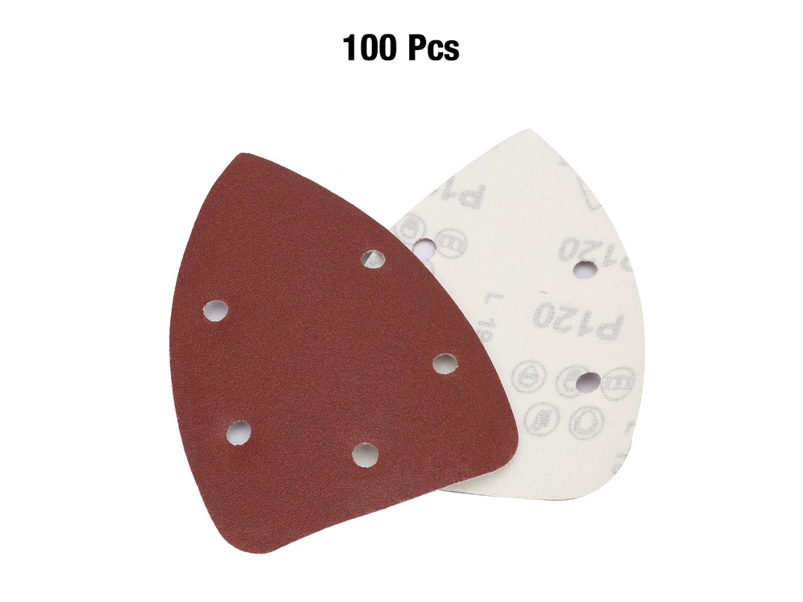 100 peças de lixa triangular de alumínio com 5 furos, lixa abrasiva (120) para lixar e polir.