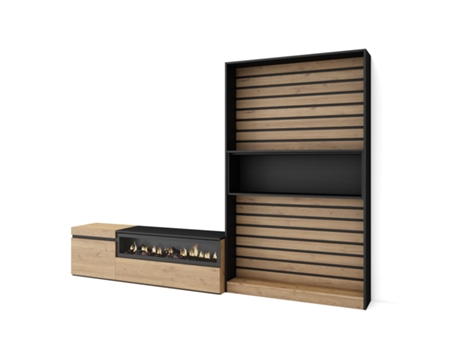 Muebles de Salón para TV 260x186x35cm Para TV hasta 65 Chimenea eléctrica Roble y negro