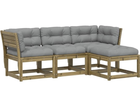 Conjunto 4 de muebles jardín VIDAXL y cojines madera pino impregnada