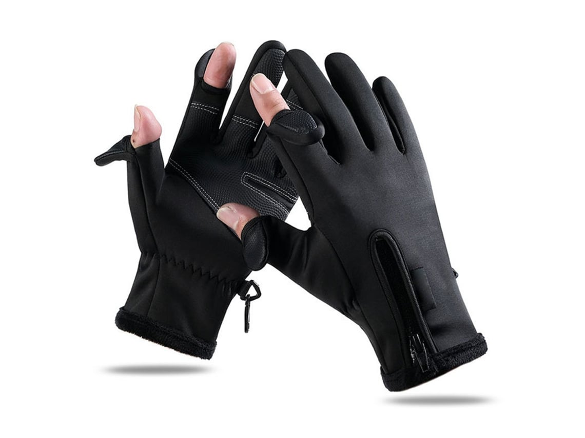 2026-guantes De Pesca Calientes Con Relleno Y Pantalla Táctil, 2 Dedos Cortados Impermeables Para Ciclismo Negro M