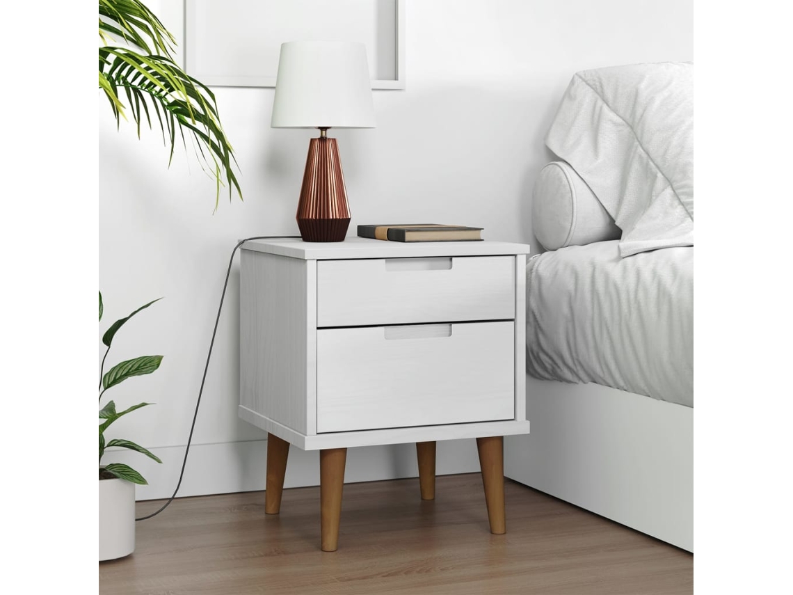 Mesa de Cabeceira LOVELY HOME Mesinha Molde 40X35X48 Cm Pinho Maciço Branco