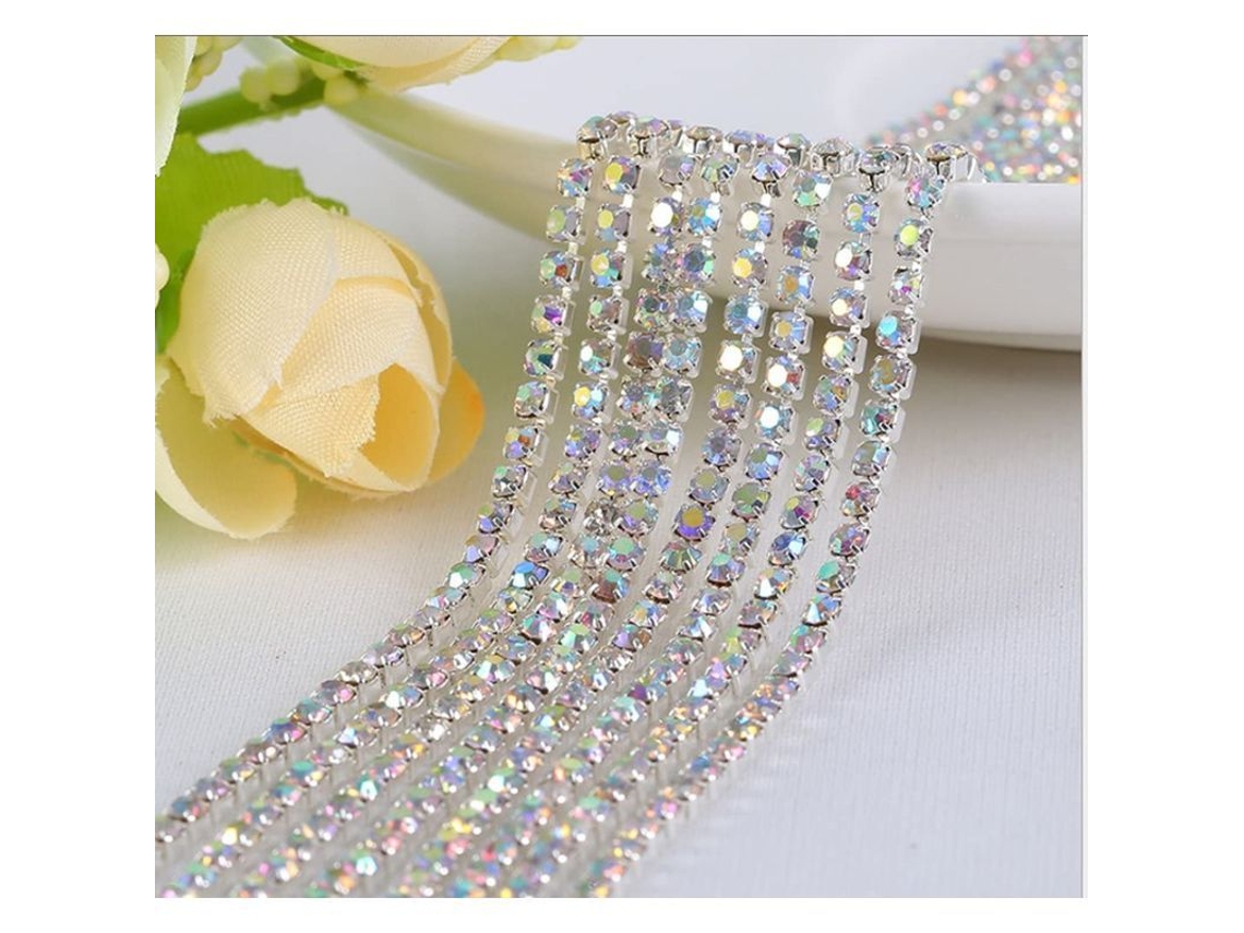 Guarnición De Cadena Cerrada Con Piedras Cristal 2.5mm Color Plata 20 Yardas Para Costura Y Manualidades