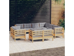 Conjunto de jardín DKD Home Decor de 11 piezas con cojines de pino macizo gris