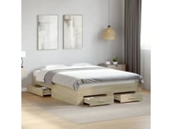 Cama Con Cajones Madera Ingeniería Roble Sonoma 140x190 Cm