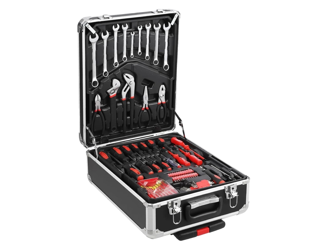 Kit de herramientas, juego de 800 piezas, caja de herramientas móvil organizada, color negro.