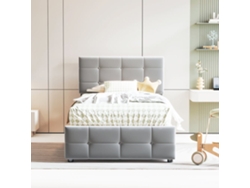 Cama Contenedor Acolchada 90x200cm En Terciopelo - Gris