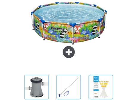 Piscina BESTWAY Round Steel Pro - 274 x 66 cm - Animal print - Incluida Bomba - kit de limpieza - Tiras de prueba