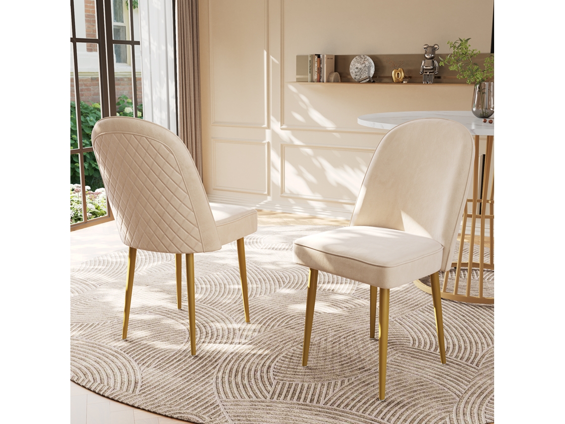 2 Sillas De Comedor Modernas De Terciopelo Beige Con Patas Doradas