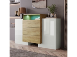 Aparador Moderno Blanco 140cm Led Multicolor Madera Brillante
