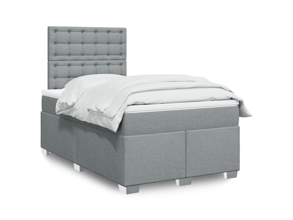 Cama Box Spring Con Colchón Tela Gris Claro 120x200 Cm