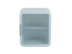 Vitrina de dos niveles para muñecas con puerta transparente azul, estante para casa de muñecas