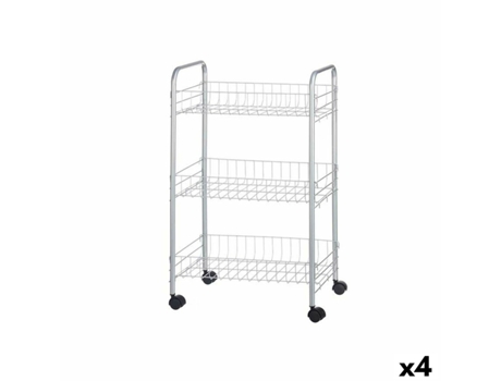 Carrito Verdulero Plateado Metal Plástico 37x27x62,3 cm (4 Unidades)
