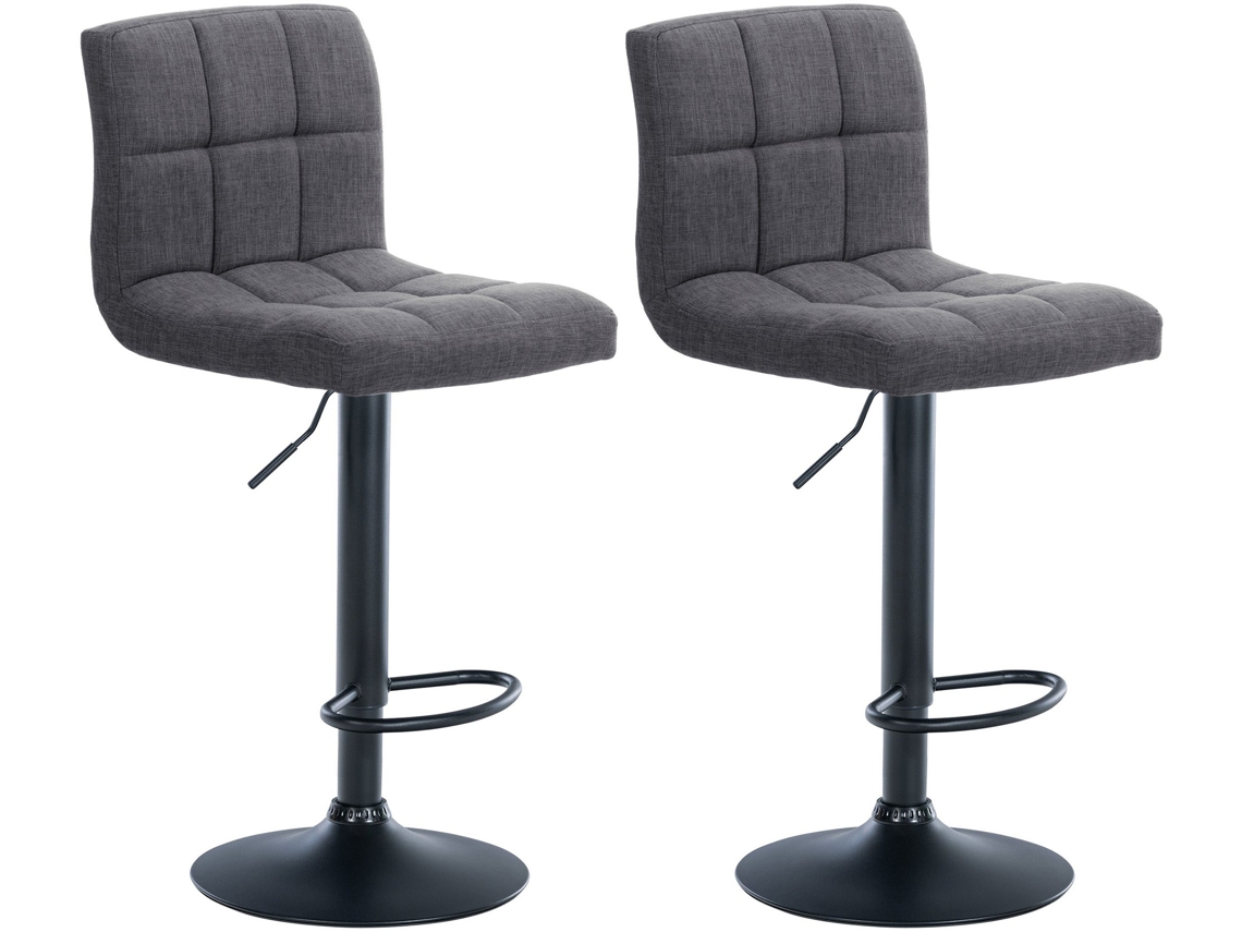 Juego de 2 taburetes de bar de estilo contemporáneo en tela acolchada gris claro con estructura de metal negro 10_0006722