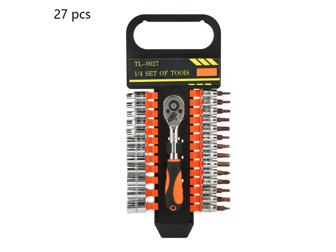 Juego De Herramientas Profesional De 27 Piezas Con Llave De Vaso De 1/4", Llave De Tubo De Acero Cromo-vanadio Para Reparaciones.