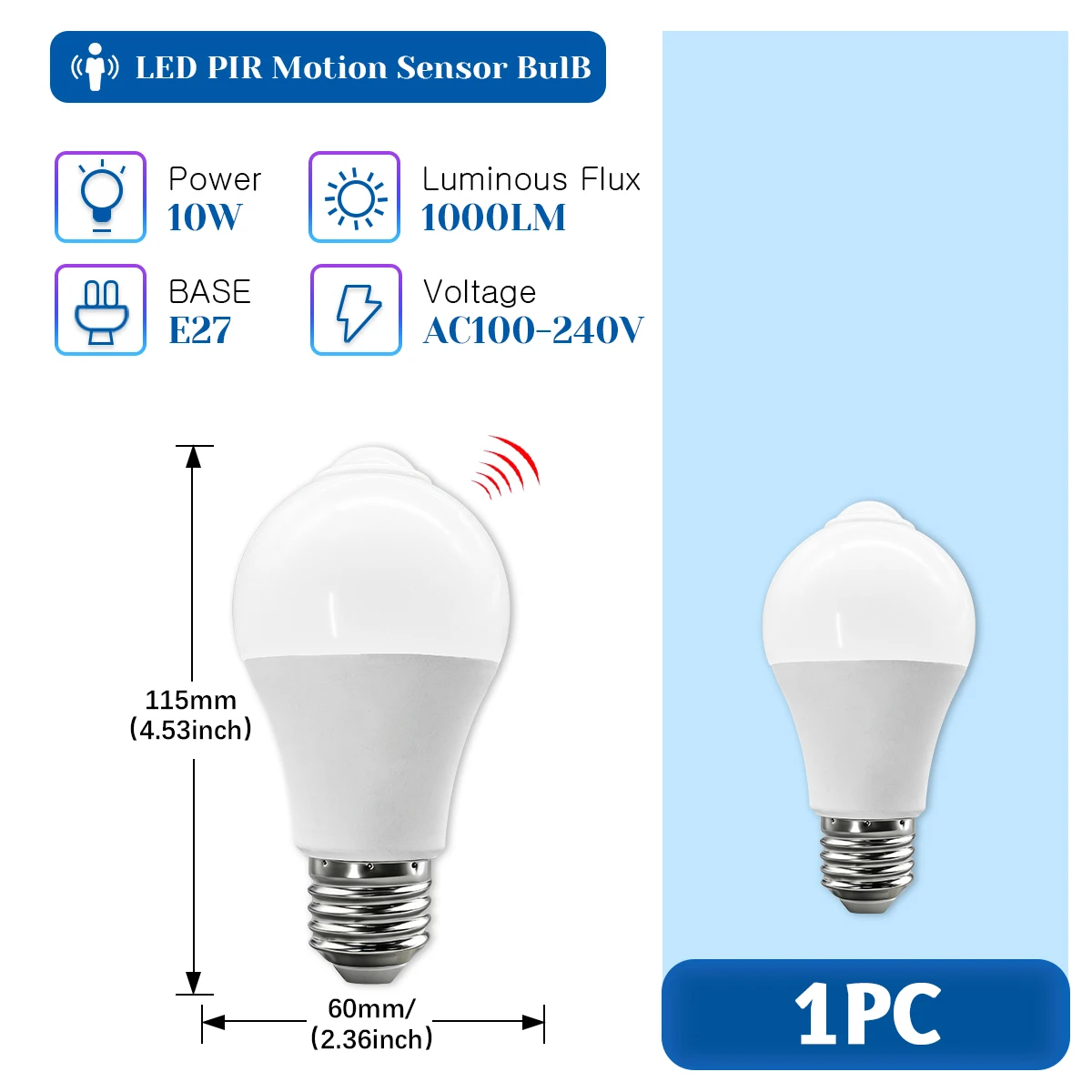(1 Unidad, Luz Fría, Temperatura De Color 6500k) Bombilla Led Con Sensor De Movimiento Pir, Adecuada Para Pasillos Y Entradas Del Hogar.