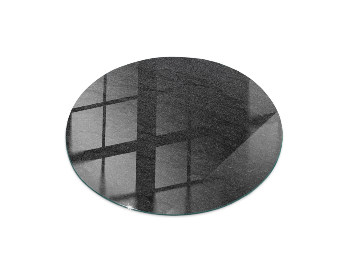 Espejo redondo de cristal para mesa (70 cm - Textura de piedra natural - Negro)