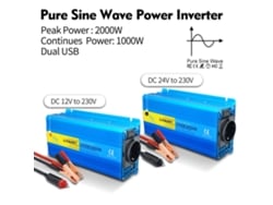 Inversor de potência 24vlvyuan 1000w Pico 2000w Onda Senoidal Pura DC Ca 12v/24v 230v Duas USB Plugue UE Ventoinha de Resfriamento PL0003/PL00048
