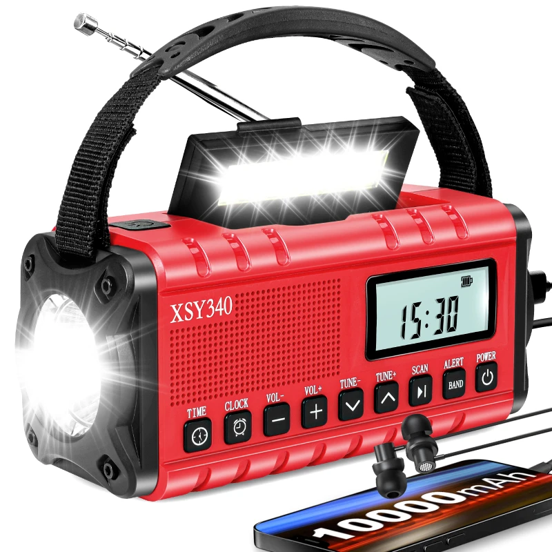 Rádio De Emergência Portátil Mdug, Sos, Com Luz De Leitura E Bateria Recarregável De 10000mah, À Prova D'água (vermelho)