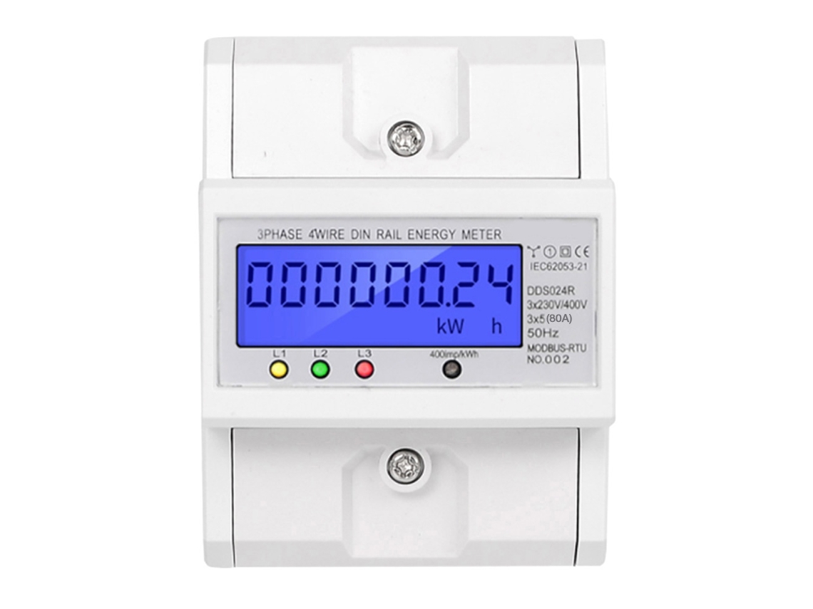 Medidor De Electricidad Trifásico De 4 Hilos Para Riel Din Con Pantalla Lcd Y Rs485