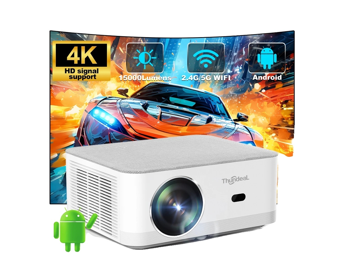 Proyector LED 4K, brillo de 15 000 lúmenes, sistema Android 9.0, versión OEM de Android