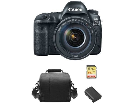 Cámara Reflex CANON EOS 5D IV + Objectivo EF 24-105MM F4L IS II USM + Tarjeta SD 64GB + Bolsa + Batería LP-E6N (Full Frame)